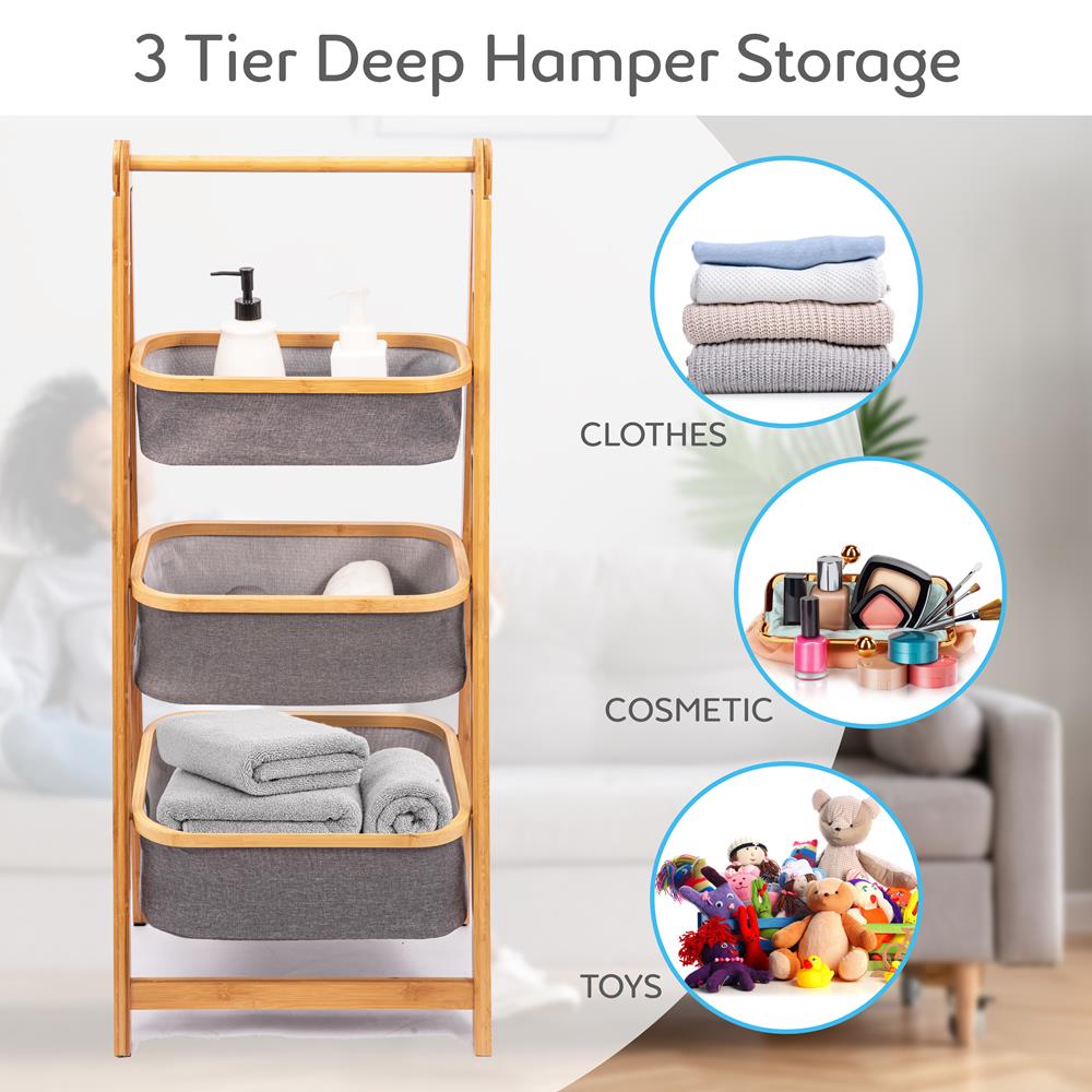 product image number 4 for SereneLife Bamboo Shelf With Storage Hamper