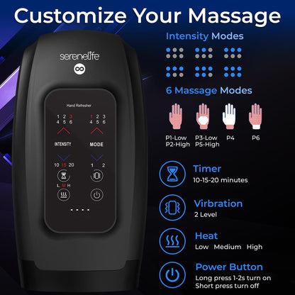 Hand Massager Pain Relief Air Pressure Heat Rechargeable 6 Modes