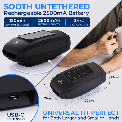 Hand Massager Pain Relief Air Pressure Heat Rechargeable 6 Modes