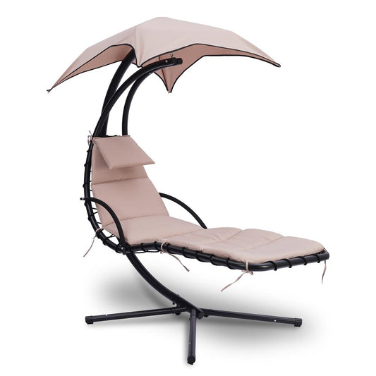 Outdoor Hanging Chaise Lounge Chair, UV Protection, Steel Frame, Beige