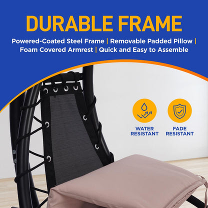 Outdoor Hanging Chaise Lounge Chair, UV Protection, Steel Frame, Beige