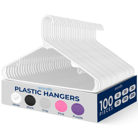 SereneLife Kleerhanger - Plastic Hangers - Antislip Ruimtebesparende Kledinghangers - 100 Stuks - Duurzaam en Sterk voor Hemden, Truien, Hoodies, Kinderkleding en Jurken - Lichtgewicht - Grijs SereneLife Kleerhanger - Plastic Hangers - Antislip Ruimtebesparende Kledinghangers - 100 Stuks - Duurzaam en Sterk voor Hemden, Truien, Hoodies, Kinderkleding en Jurken - Lichtgewicht - Grijs