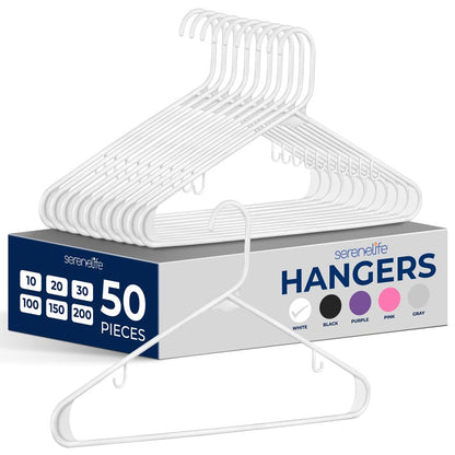 50-Pack White Plastic Hangers - Space-Saving, Durable, Non-Snag Design