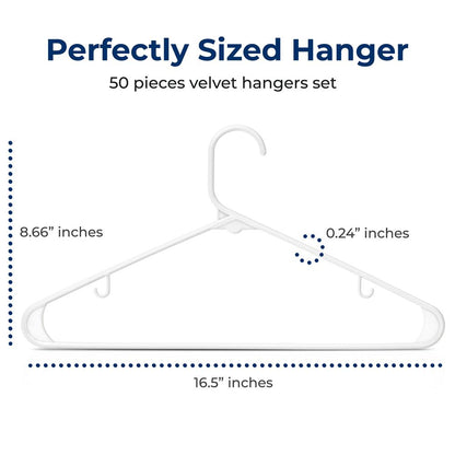 50-Pack White Plastic Hangers - Space-Saving, Durable, Non-Snag Design