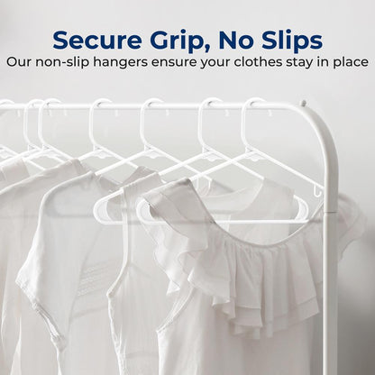 50-Pack White Plastic Hangers - Space-Saving, Durable, Non-Snag Design