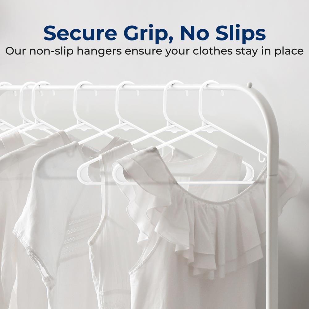 50-Pack White Plastic Hangers - Space-Saving, Durable, Non-Snag Design - Thumbnail 2