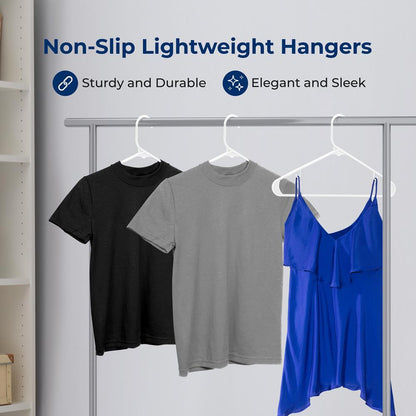50-Pack White Plastic Hangers - Space-Saving, Durable, Non-Snag Design