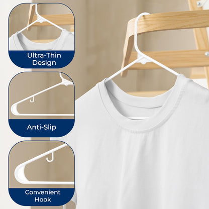 50-Pack White Plastic Hangers - Space-Saving, Durable, Non-Snag Design