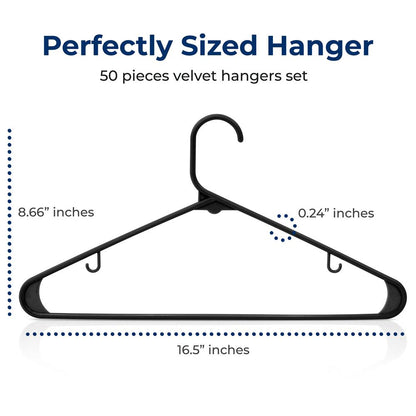 Plastic Hangers 50-Pack, Space-Saving Non-Slip, Ultra-Thin, Black