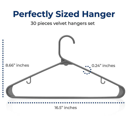30-Pack Non-Slip Space-Saving Plastic Hangers, Sturdy, Gray