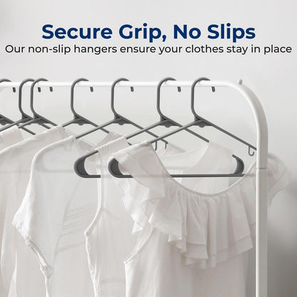 50 Pack Non-Slip Plastic Hangers, Space-Saving, Sturdy, Gray