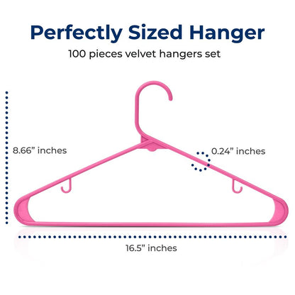 Plastic Clothes Hangers 100-Pack, Non-Slip, Space-Saving, Pink