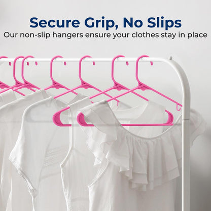 10 Pack Non-Slip Plastic Hangers, Space-Saving, 360¬∞ Swivel Hook, Pink