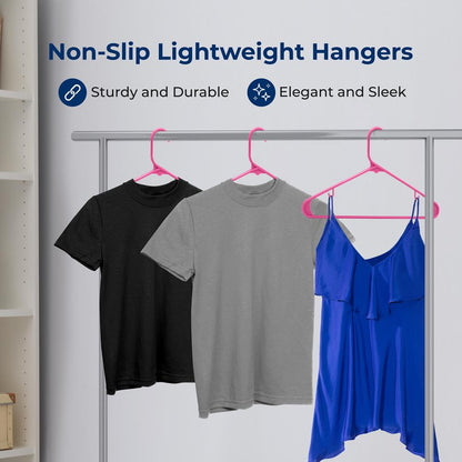 200 Pack Non-Slip Space-Saving Hangers, Sturdy Plastic, Pink
