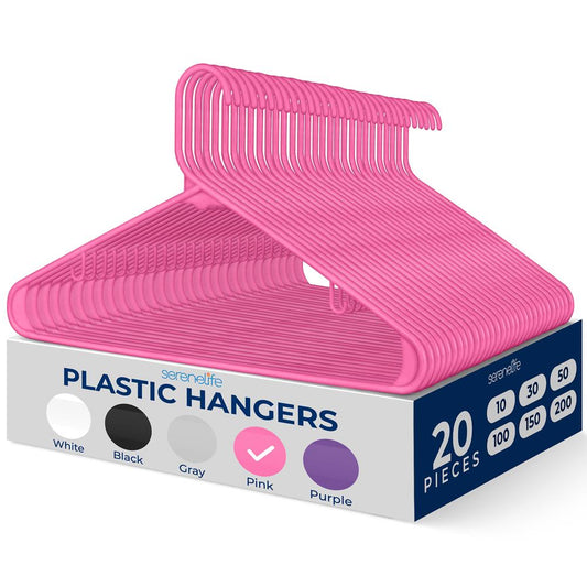 20-Pack Non-Slip Plastic Hangers, Space-Saving, 360¬∞ Swivel Hook, Pink