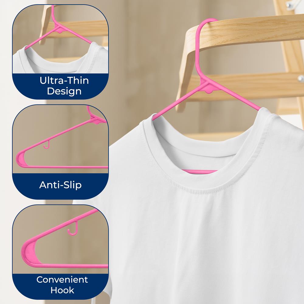 20-Pack Non-Slip Plastic Hangers, Space-Saving, 360° Swivel Hook, Pink - Thumbnail 4