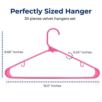30-Pack Non-Slip Plastic Hangers, Space-Saving, 360° Swivel Hook, Pink