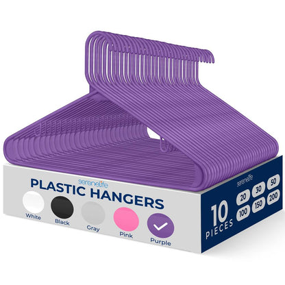 Plastic Hangers 10-Pack, Space-Saving Non-Slip Design, Purple