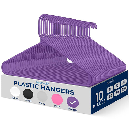 Plastic Hangers 10-Pack, Space-Saving Non-Slip Design, Purple