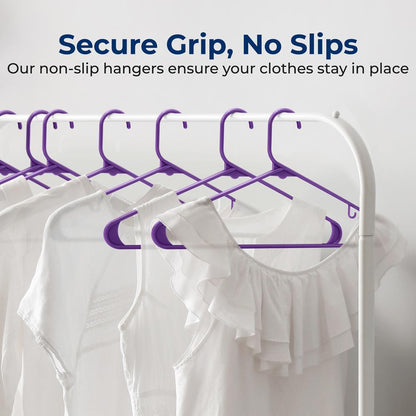 Plastic Hangers 10-Pack, Space-Saving Non-Slip Design, Purple