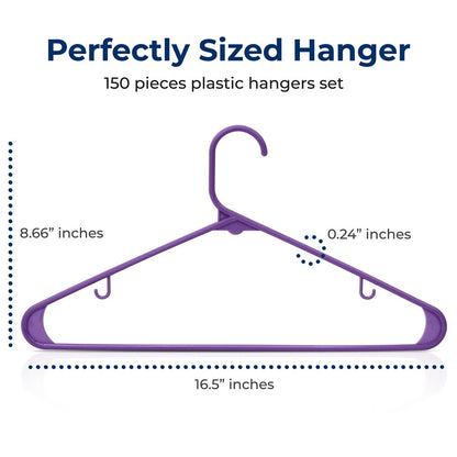 Plastic Hangers 150 Pack, Non-Slip, Space-Saving, Purple