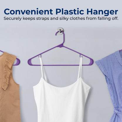 Plastic Hangers 150 Pack, Non-Slip, Space-Saving, Purple