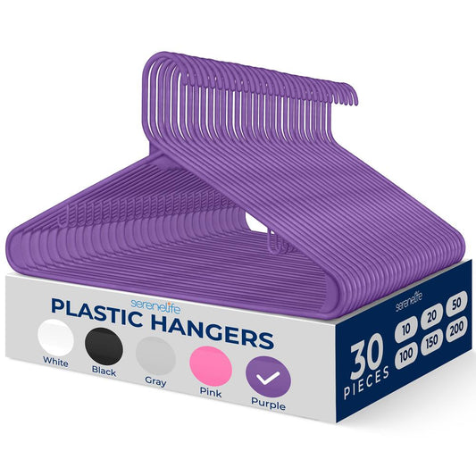 30 Pack Non-Slip Clothes Hangers, Space-Saving, 360° Swivel, Purple
