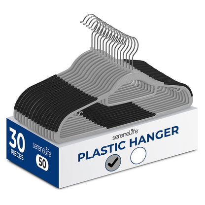 30-Pack Non-Slip Clothes Hangers, Space-Saving ABS Plastic, Grey
