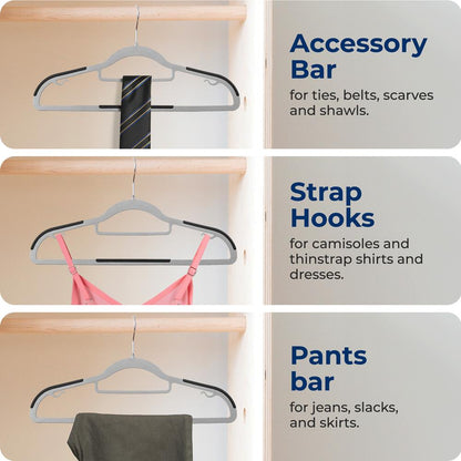 30-Pack Non-Slip Clothes Hangers, Space-Saving ABS Plastic, Grey