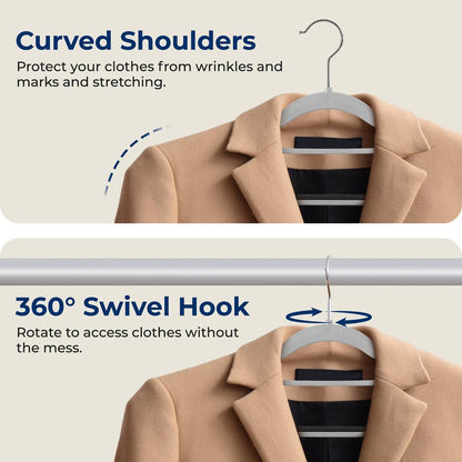 30-Pack Non-Slip Clothes Hangers, Space-Saving ABS Plastic, Grey