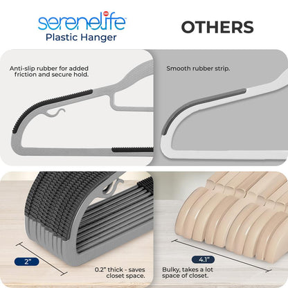 50-Pack Grey Non-Slip Clothes Hangers - Space-Saving, 360° Swivel Hooks