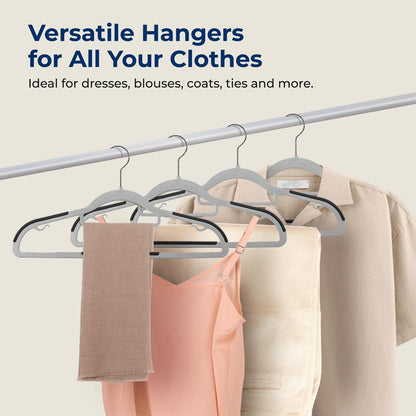 50-Pack Grey Non-Slip Clothes Hangers - Space-Saving, 360° Swivel Hooks
