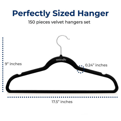 Velvet Non-Slip Hangers 150-Pack, Heavy Duty, 360¬∞ Swivel Hook, Black