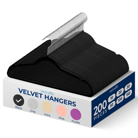 200-Pack Velvet Hangers Non-Slip 360¬∞ Swivel Hook Space-Saving Black