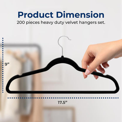 200-Pack Velvet Hangers Non-Slip 360¬∞ Swivel Hook Space-Saving Black