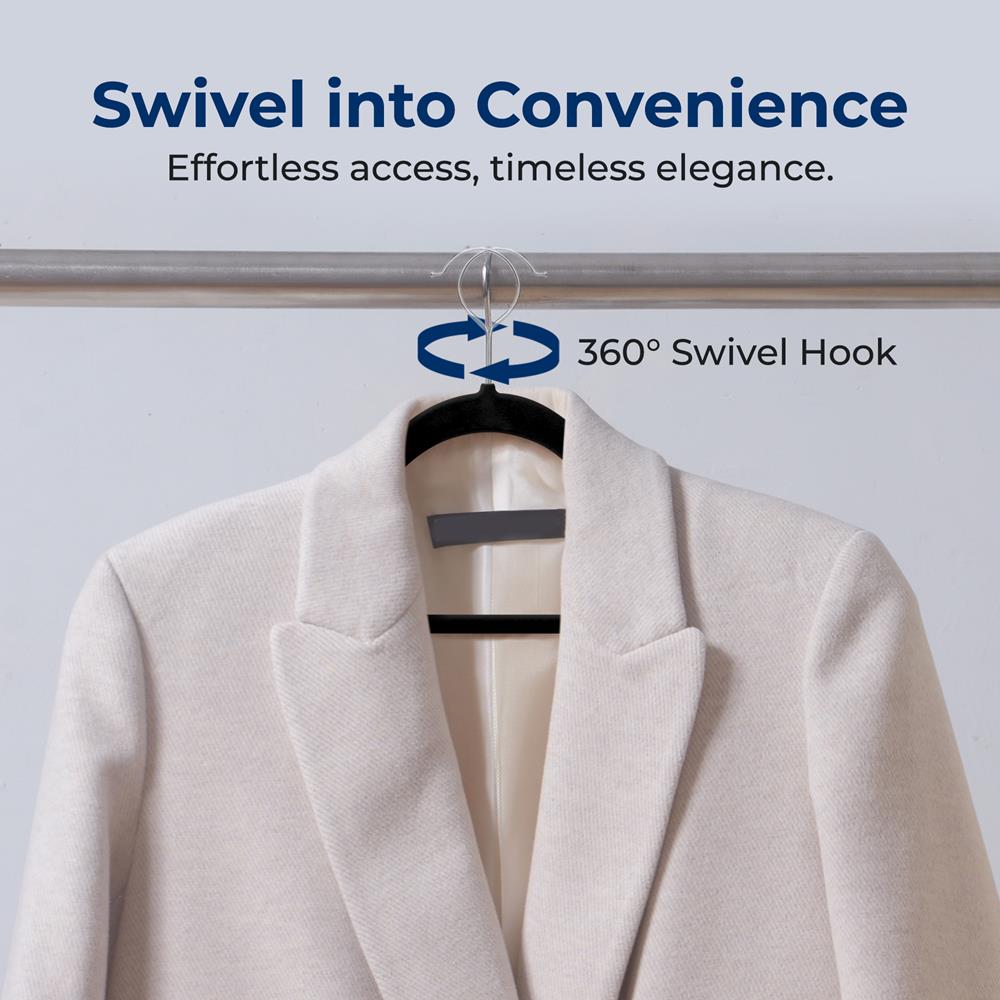 200-Pack Velvet Hangers Non-Slip 360° Swivel Hook Space-Saving Black - Thumbnail 3