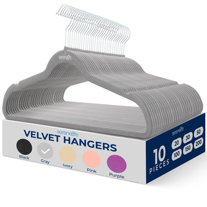 Velvet Hangers 10 Pack - Non-Slip, Space-Saving, 360¬∞ Swivel Hook, Grey