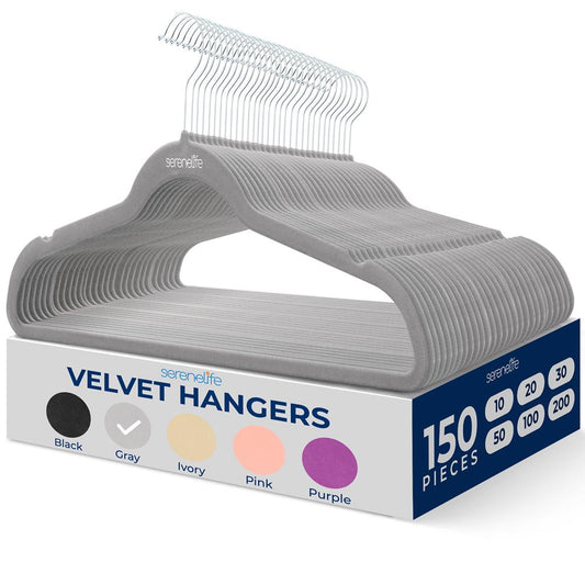 150 Velvet Hangers Non-Slip 360¬∞ Swivel Hook Space-Saving Gray