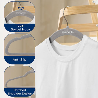 150 Velvet Hangers Non-Slip 360¬∞ Swivel Hook Space-Saving Gray