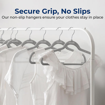 200-Pack Velvet Hangers - Space-Saving Non-Slip with Swivel Hooks, Gray