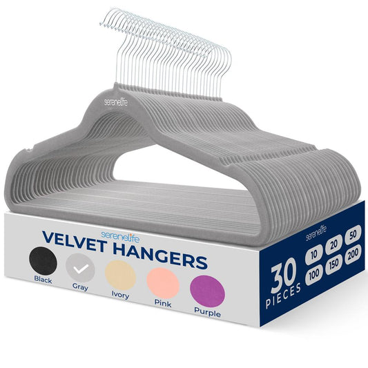 30 Pack Velvet Hangers - Non-Slip, Space-Saving, 360° Swivel Hook, Gray