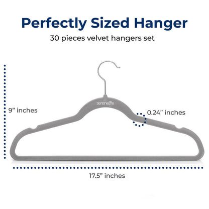 30 Pack Velvet Hangers - Non-Slip, Space-Saving, 360° Swivel Hook, Gray