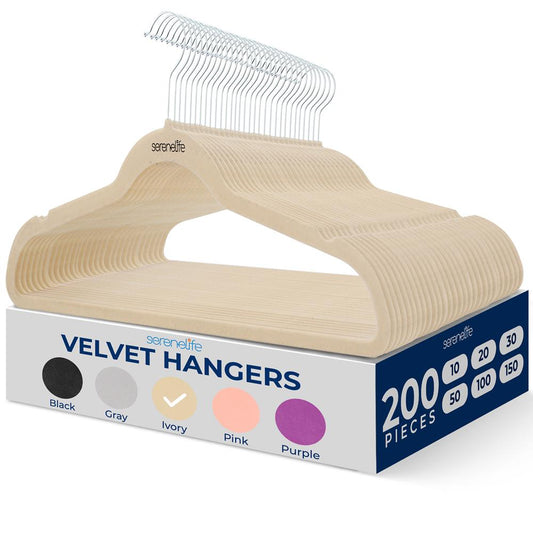 200-Pack Velvet Hangers Non-Slip 360¬∞ Swivel Hook Ivory