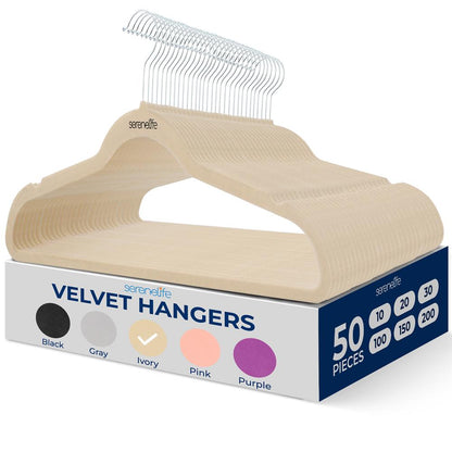 Velvet Hangers 50-Pack, Non-Slip, 360° Swivel Hook, Space-Saving, Ivory
