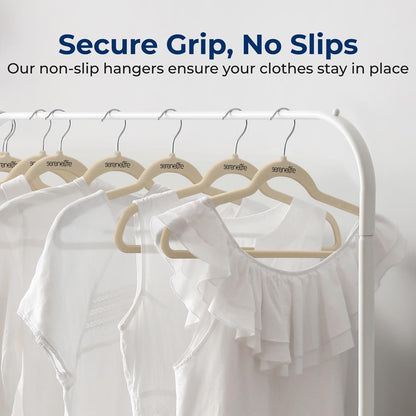 50 Pieces Velvet Hangers - Non-Slip, Sturdy, And Heavy Duty Coat Set With 360° Swivel Hook For Clothes (Ivory)