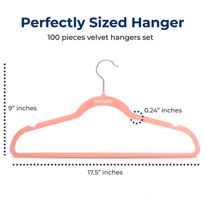 100 Velvet Hangers - Non-Slip, Space-Saving, 360° Swivel Hook, Pink