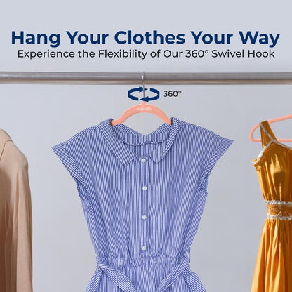 100 Velvet Hangers - Non-Slip, Space-Saving, 360° Swivel Hook, Pink