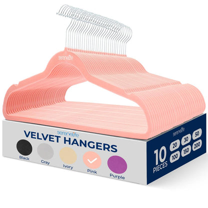 10-Pack Velvet Hangers Non-Slip Space-Saving 360° Swivel Hook Pink