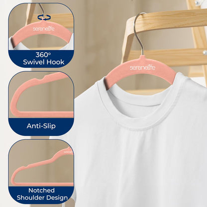 200 Velvet Hangers Non-Slip Space-Saving 360° Swivel Hook Pink
