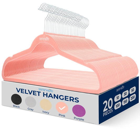 Velvet Hangers 20-Pack, Non-Slip, Space-Saving, 360¬∞ Swivel Hook, Pink